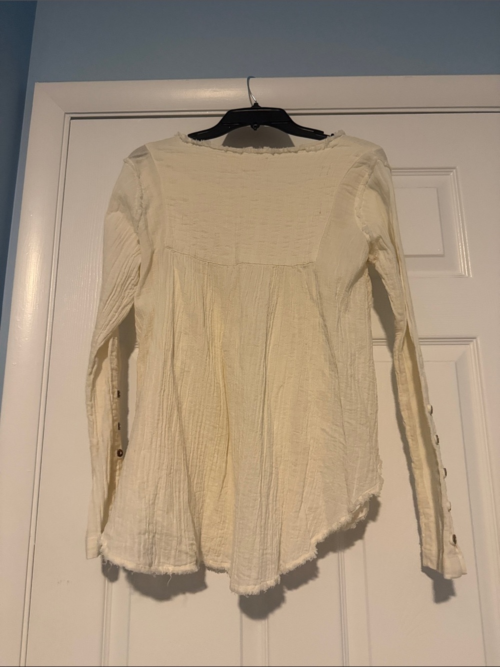 We The Free Light Cream Button-Front Long Sleeve Tunic Top - Picture 6 of 6